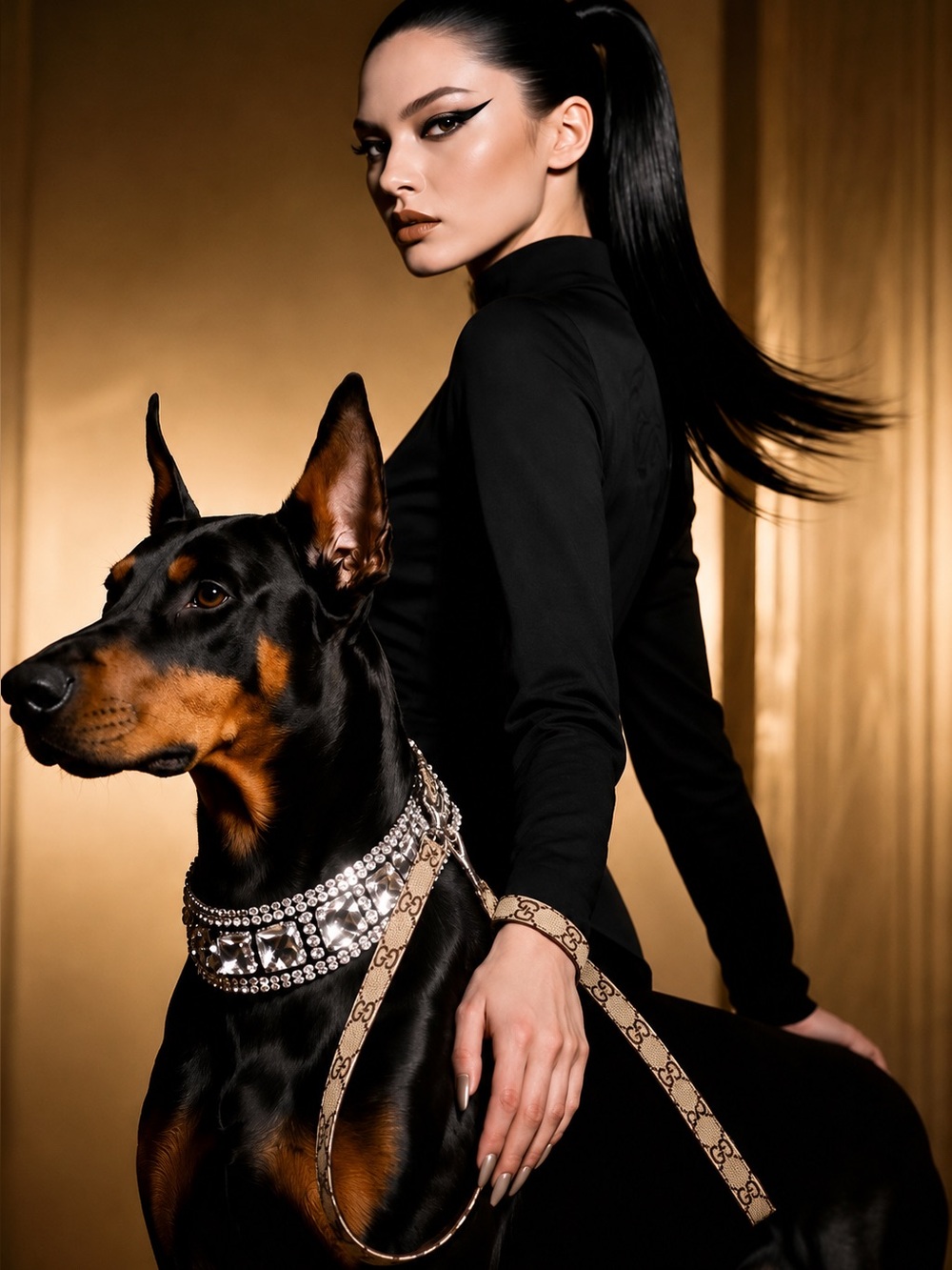 Designer Inspired Luxury Dog Cat Leash | Gold Hardware | LV GG Style Pet Lead